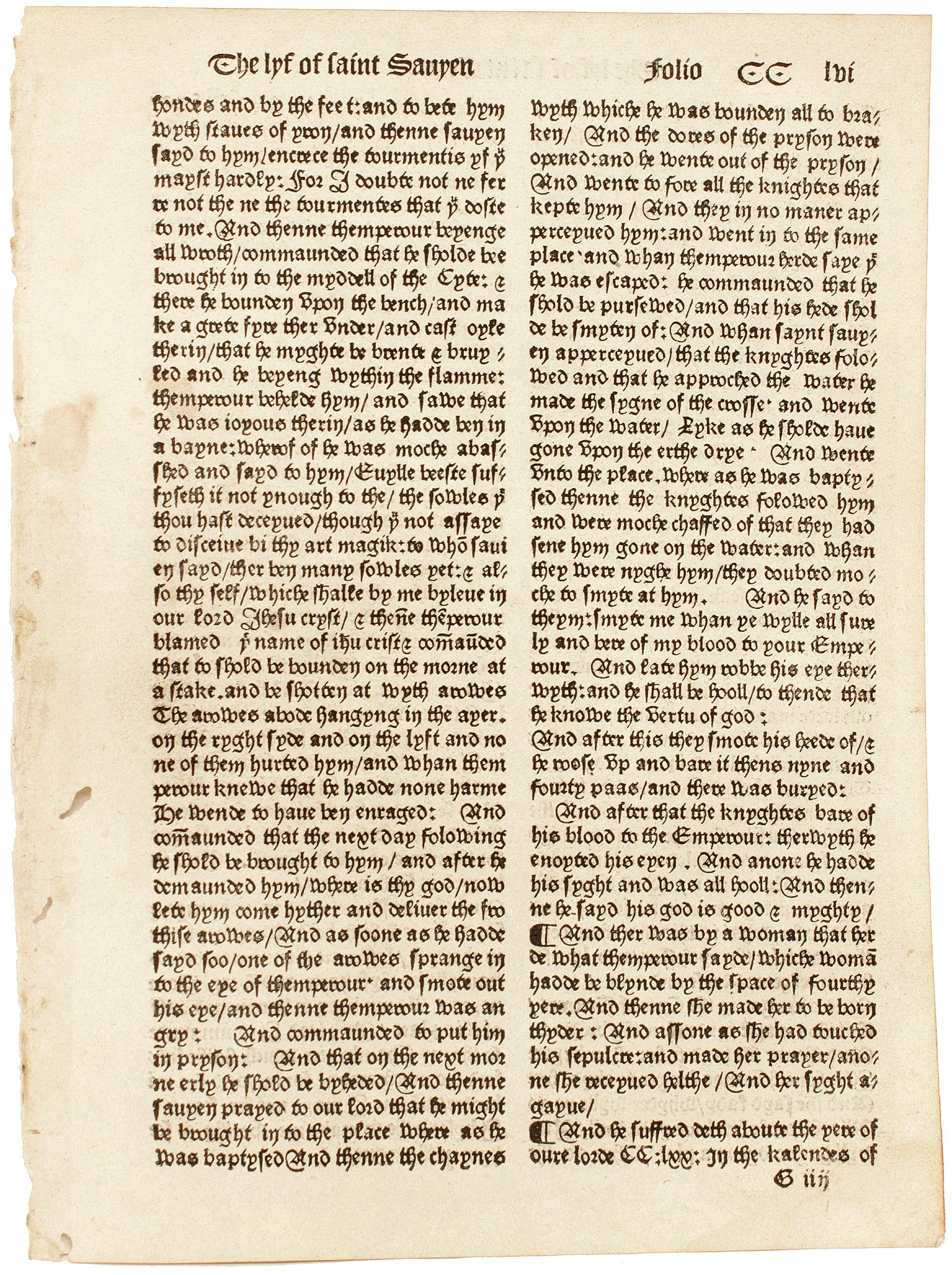18th Century and Earlier William Caxton, an Original Leaf from the Golden Legend, 1493, Wynkyn De Word