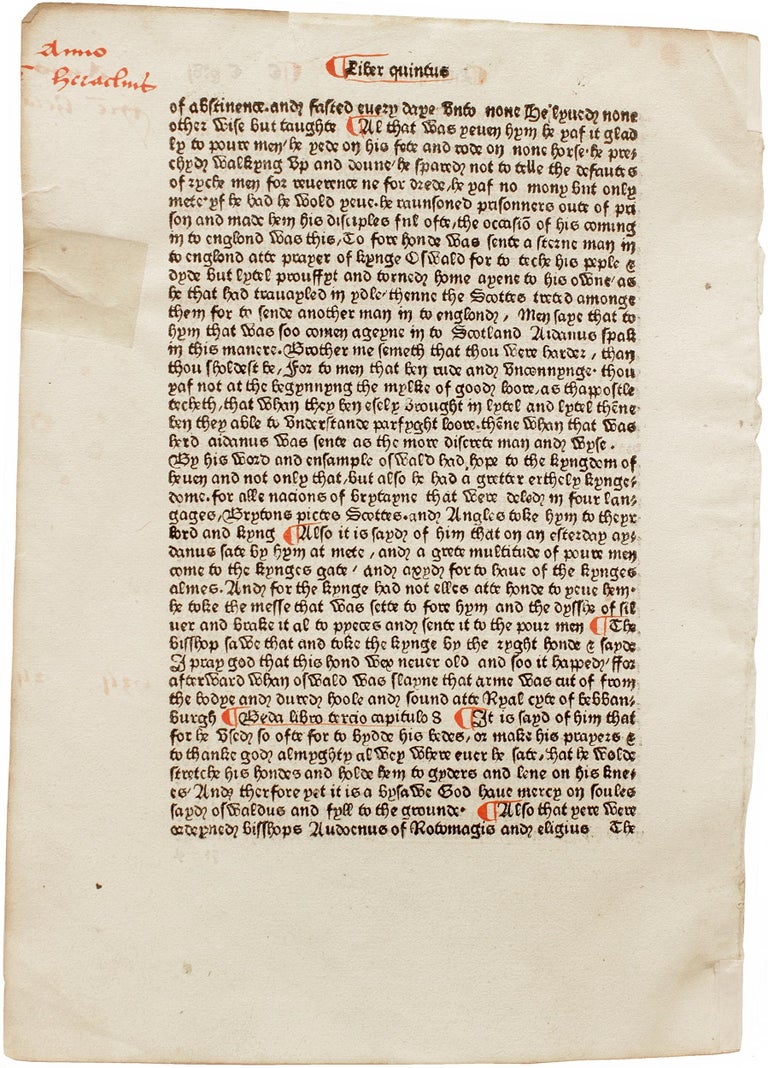 William Caxton, an Original Leaf from the Polycronicon 'Polychronicon ...