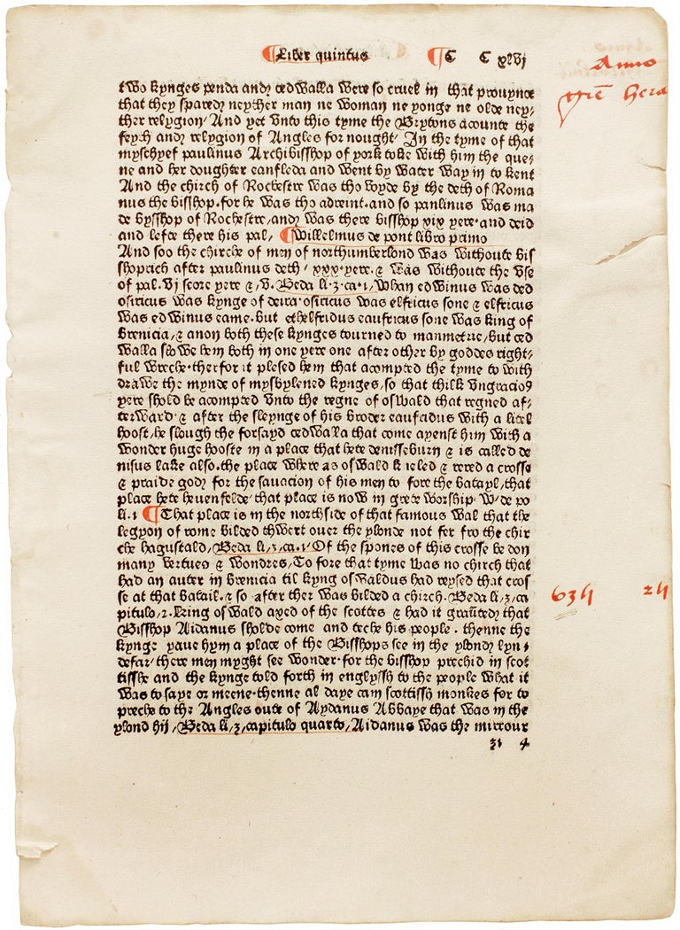William Caxton, an Original Leaf from the Polycronicon 'Polychronicon ...