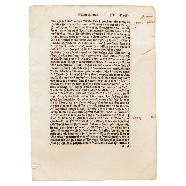 William Caxton, an Original Leaf from the Polycronicon 'Polychronicon ...