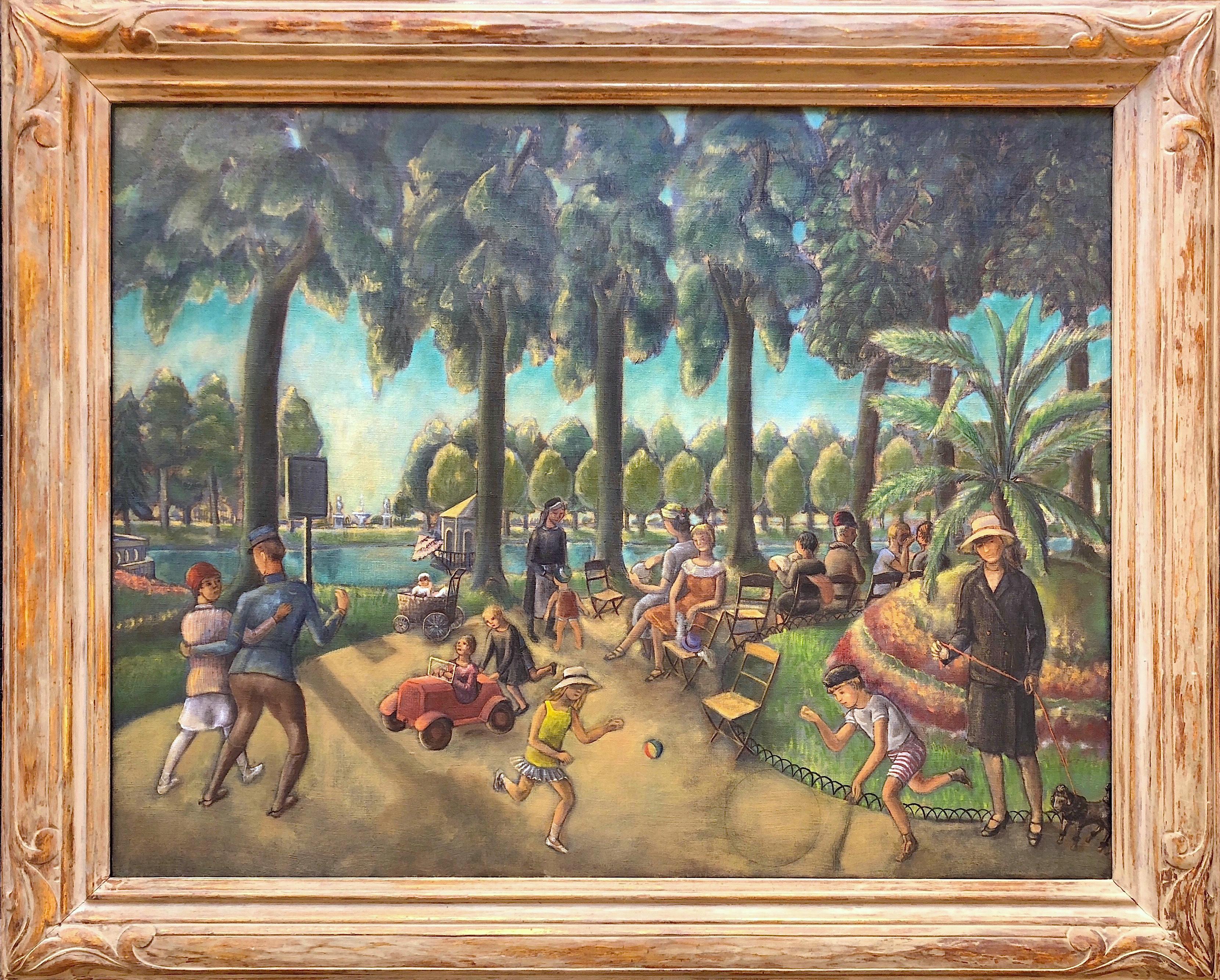 Charming early 20th century Parisian oil painting by William Charles Palmer. 

English Garden in Fontainebleau (1927)
Oil on canvas
27 ½" x 35 ½"
32 ½" x 42 ½" x 2 ¾" framed

Inscribed verso (under lining) "English Garden in Fontainebleau W.C.P.