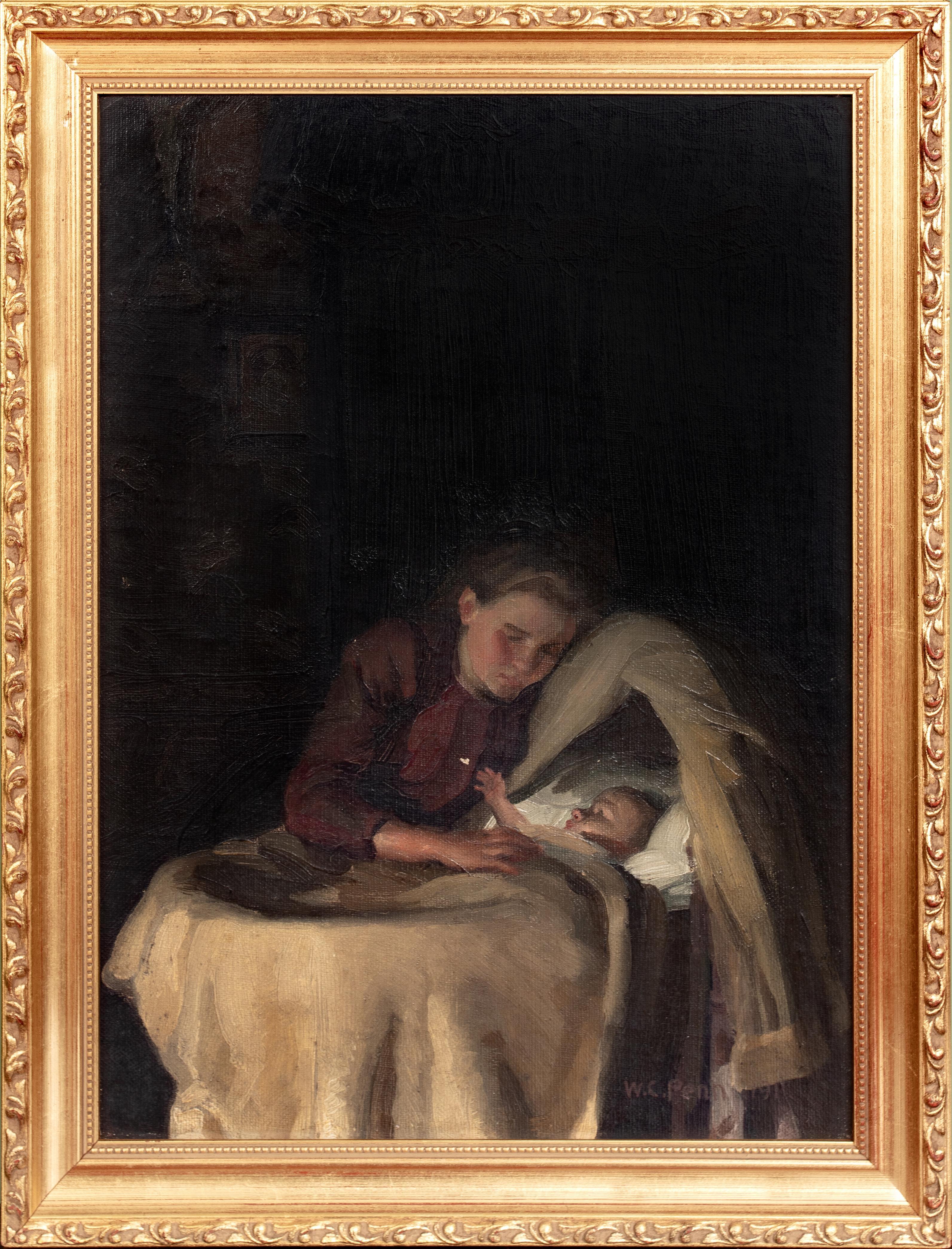 Madre y bebé, fechado en 1911 por WILLIAM CHARLES PENN (1877-1968)