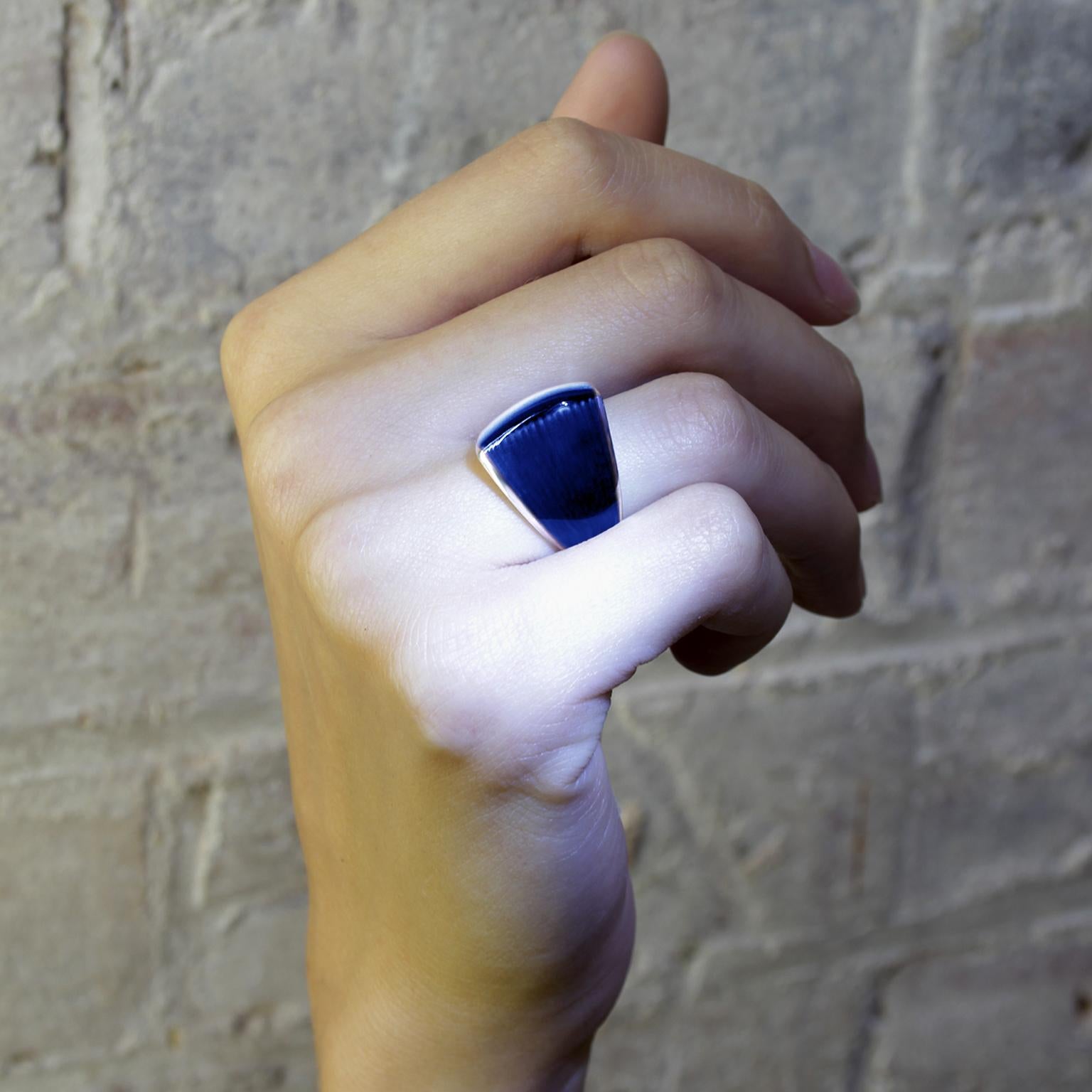 Contemporary William Cheshire Translucent Blue, Silver Libertine Ring For Sale