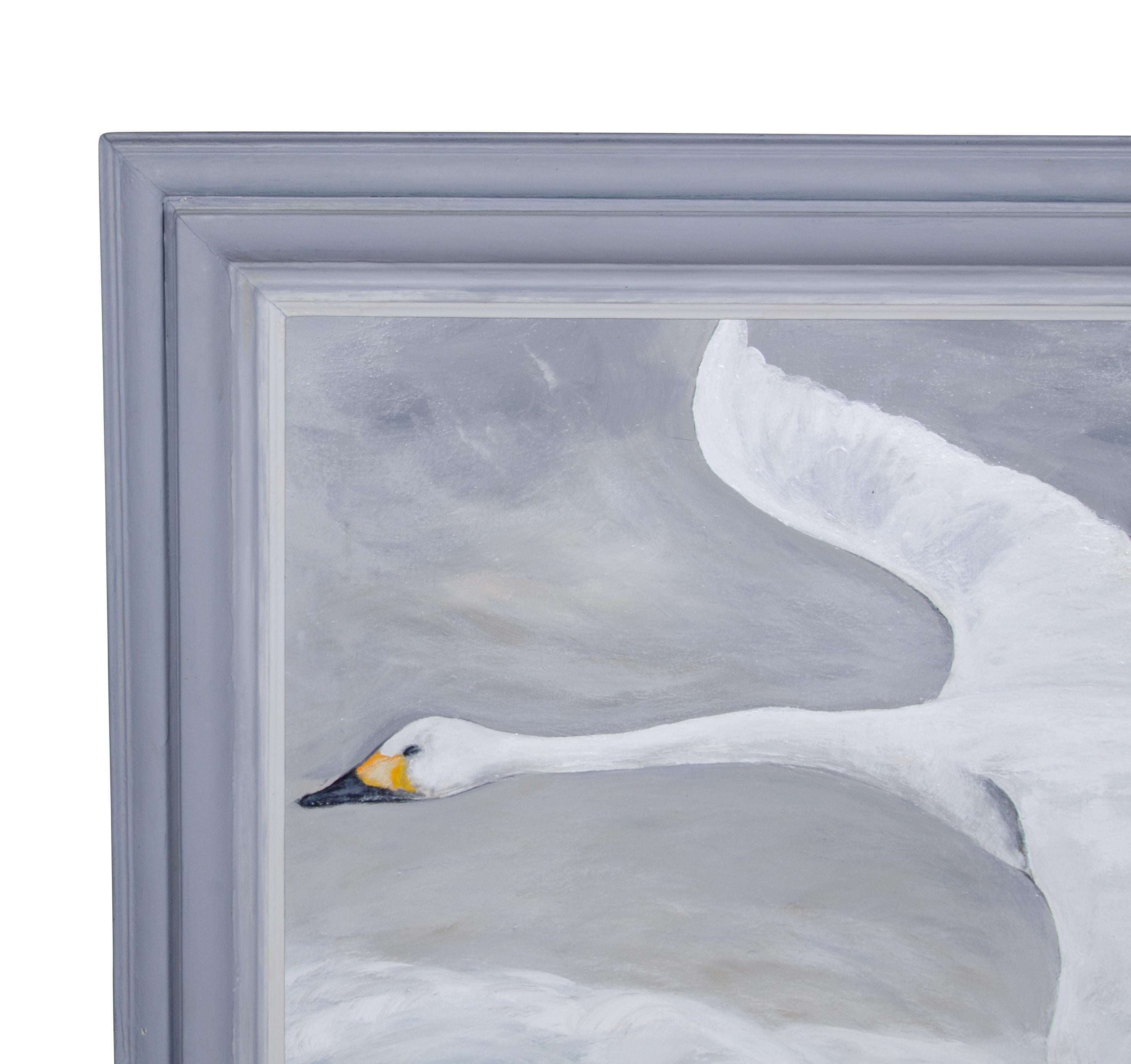 William Chewning Oil on Canvas Painting of Flying Swans For Sale 3