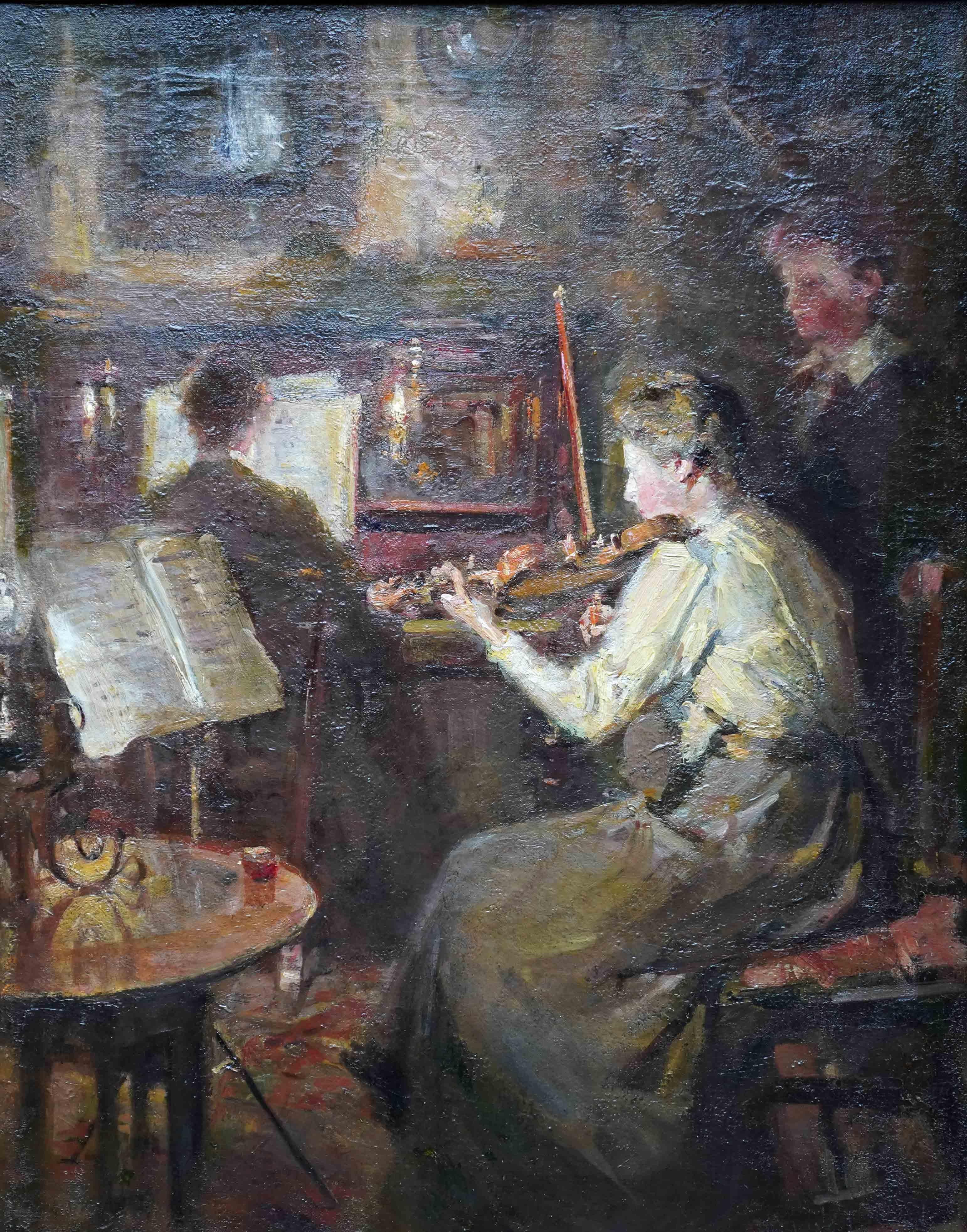 Violinista in un interno - Quadro ad olio musicale dell'arte impressionista britannica del XIX secolo in vendita 10