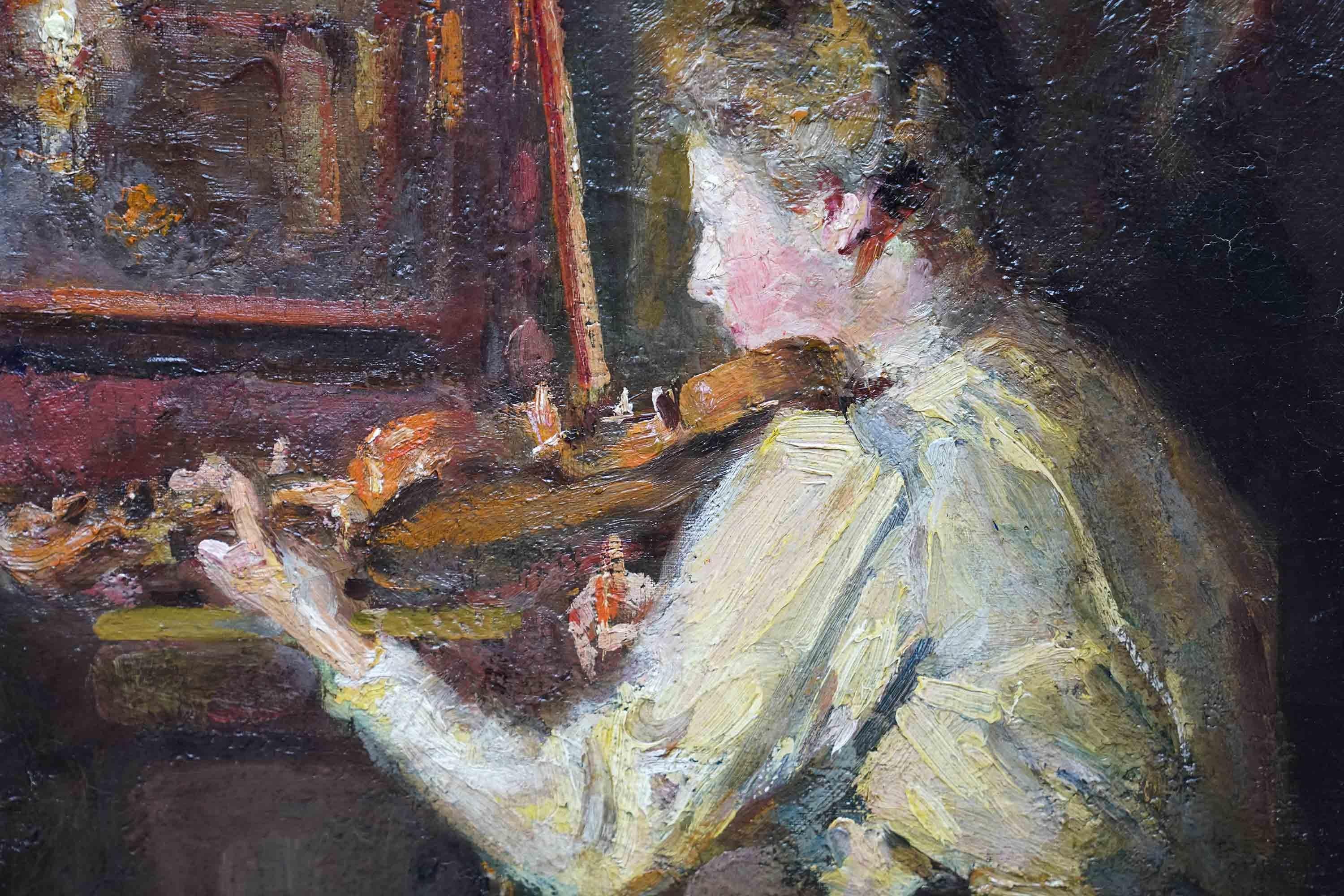 Violinista in un interno - Quadro ad olio musicale dell'arte impressionista britannica del XIX secolo in vendita 2