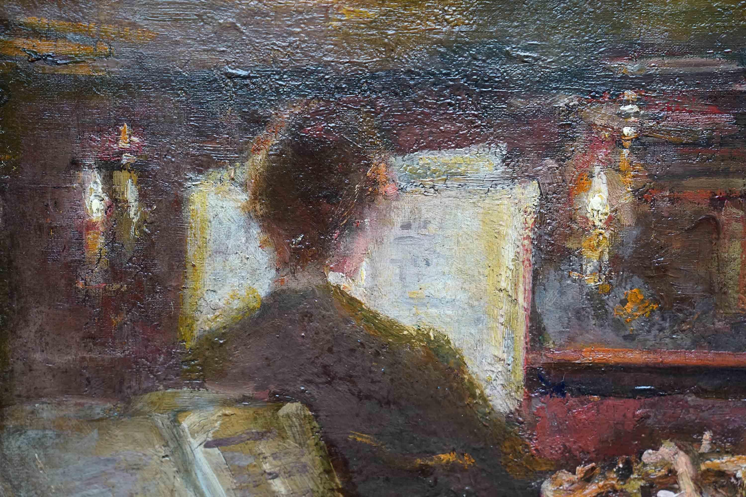 Violinist in an Interior - British Impressionist 19thC art musical oil painting For Sale 5