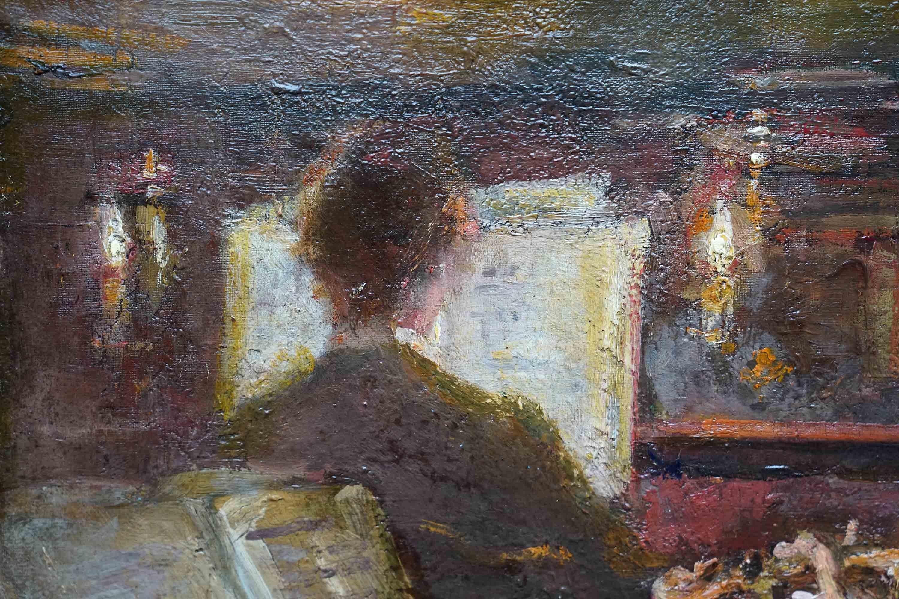 Violinista in un interno - Quadro ad olio musicale dell'arte impressionista britannica del XIX secolo in vendita 3