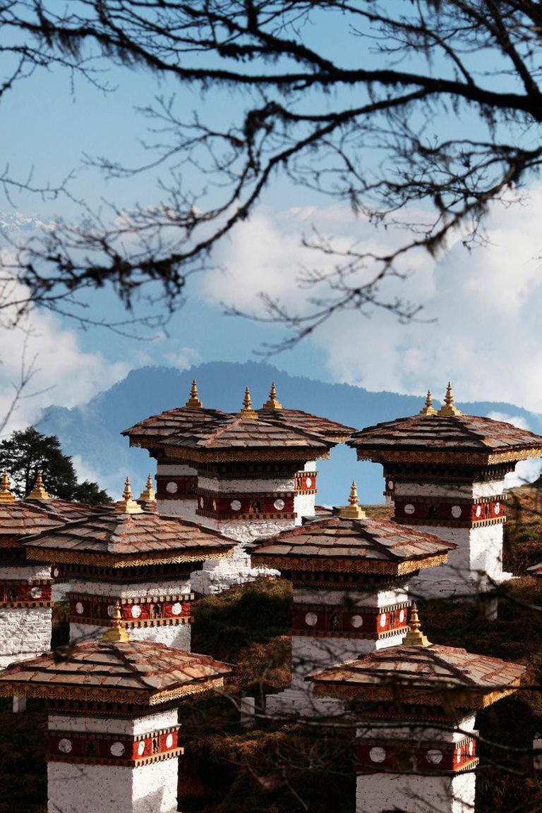 William Chua Landscape Photograph - "108 Stupas, Dochula Pass, Bhutan" Backmounted, ready to install 