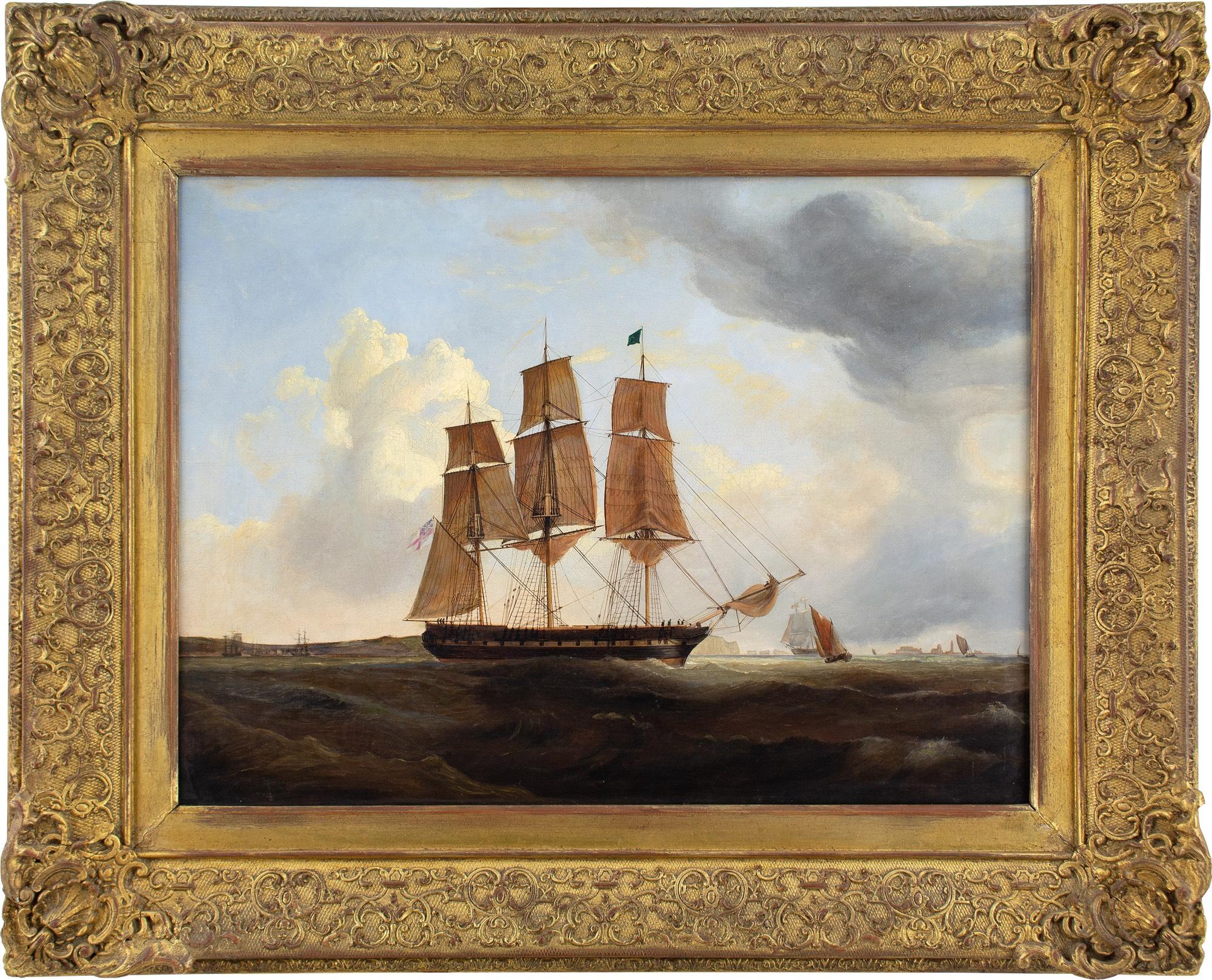 This mid-19th-century oil painting attributed to Scottish artist William Clark of Greenock (1803-1883) depicts a fully-rigged British frigate sailing off Yarmouth and The Needles, Isle of Wight. Clark was an accomplished painter of marine