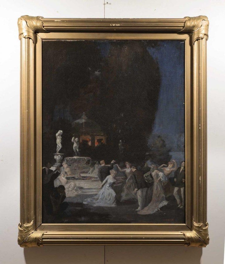 Antique American Impressionist Roaring 20's Elegant Nocturnal Party Oil Painting - Black Figurative Painting by William Clarke Rice, Jr.