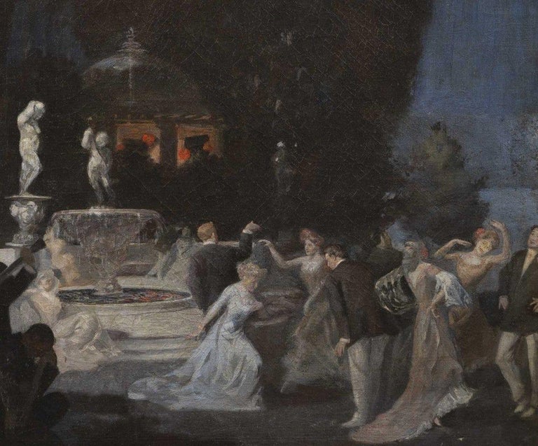 Antique American Impressionist Roaring 20's Elegant Nocturnal Party Oil Painting For Sale 1