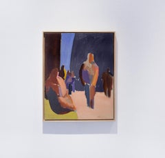 Downtown Park Figures: Mid Century Abstract Figurative Painting by William Clutz