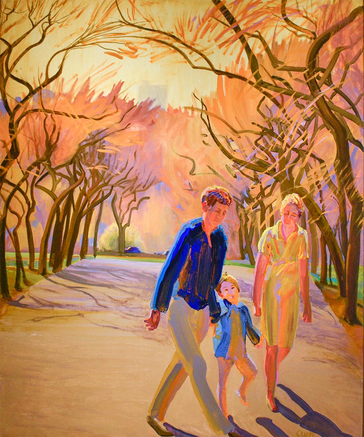 Figurative Painting William Clutz - Park Spring (peinture figurative impressionniste représentant des personnages dans un paysage de parc)