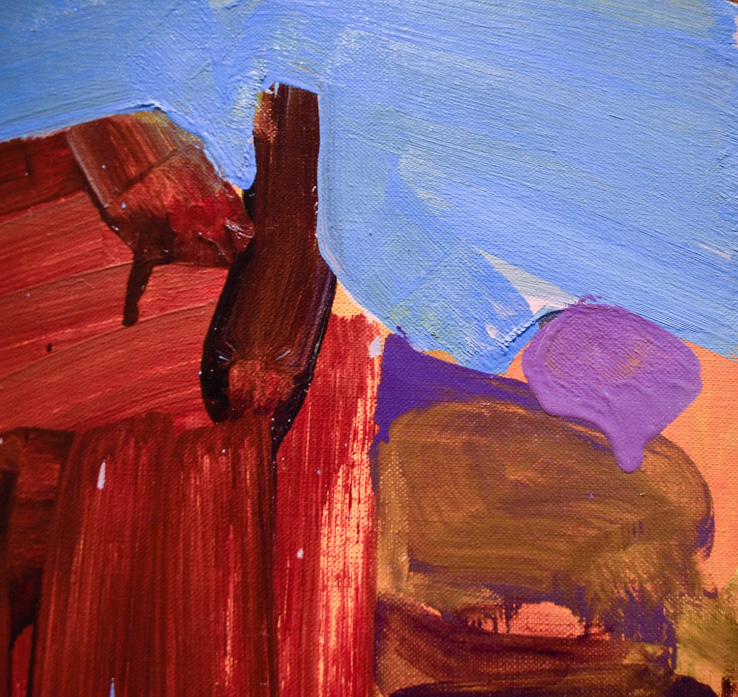 Abstract landscape painting of a red house in Duluth, Ireland by  William Clutz
“Red House Duluth” painted in 1967
22 x 18 inches in original wood frame with gold veneer detail 
Wire backing, signed verso

This expressionist landscape was painted in