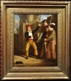 Antique The Storyteller. Humorous Early Victorian Original Oil Painting. Royal Academy.