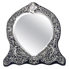 William Comyns Large Heart Shaped Silver Dressing Table Mirror, London 1895