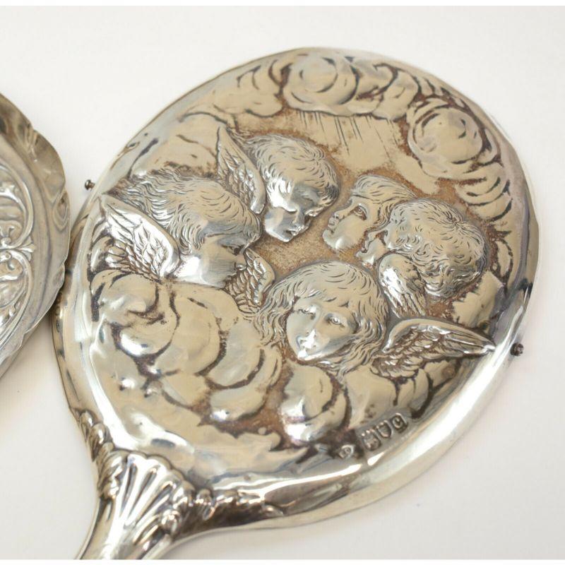 William Comyns London Sterling Silver Vanity Set Cherubs Angels For Sale 3