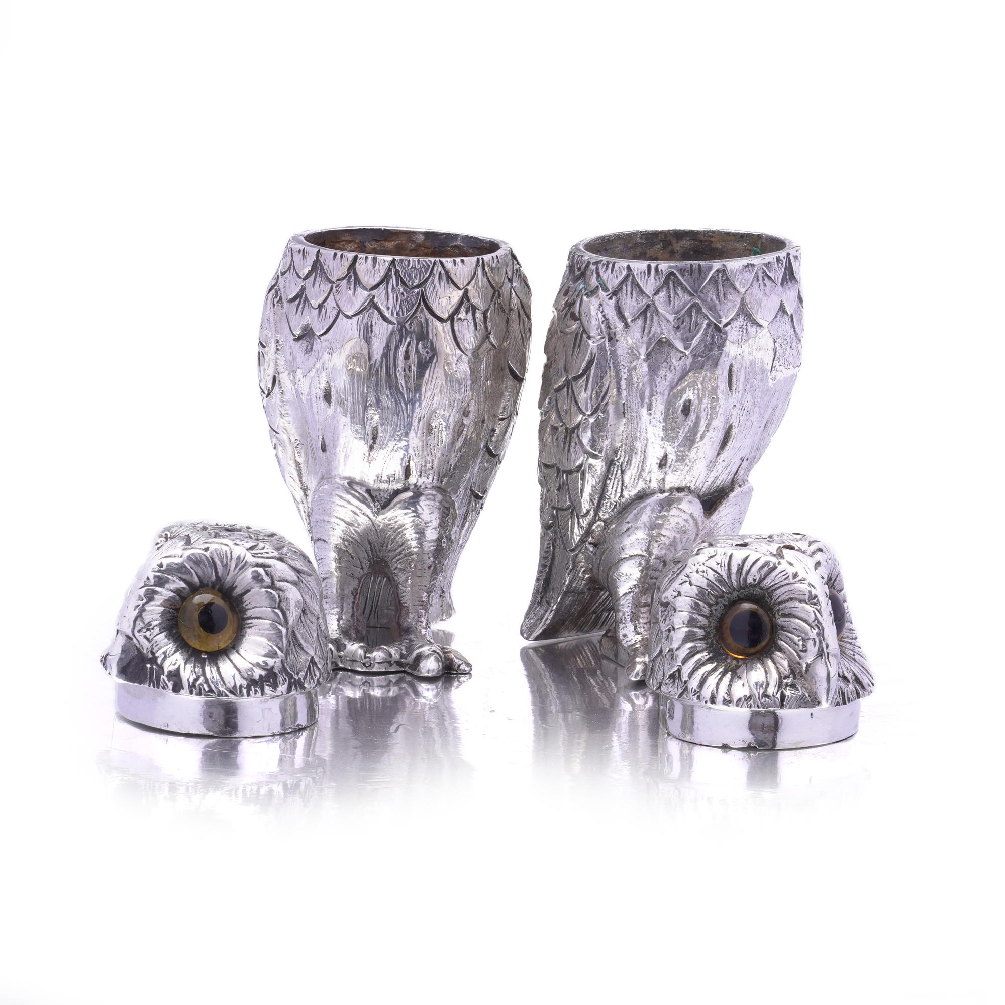 William Comyns & Sons Ltd: gufo in argento sterling per sale e pepe, 1975 in vendita 1