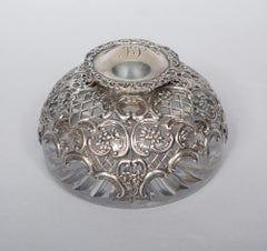 William Comyns Victorian Repousse Sterling Silver and Crystal Inkwell 1895