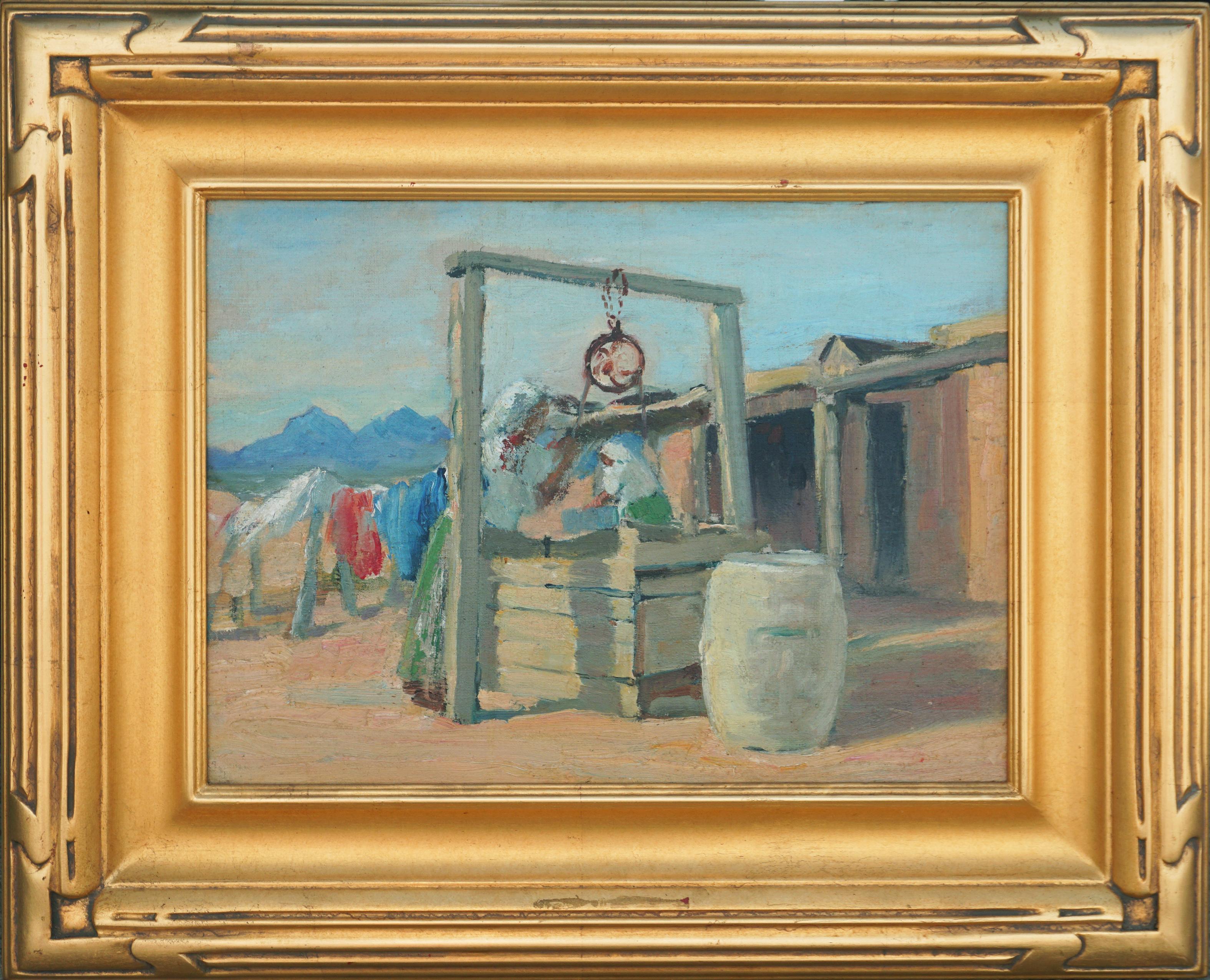 William Constable Adam Landscape Painting –  ""Women at the Well"" - Tucson, Arizona, Südwestwesten, figurative Landschaft 