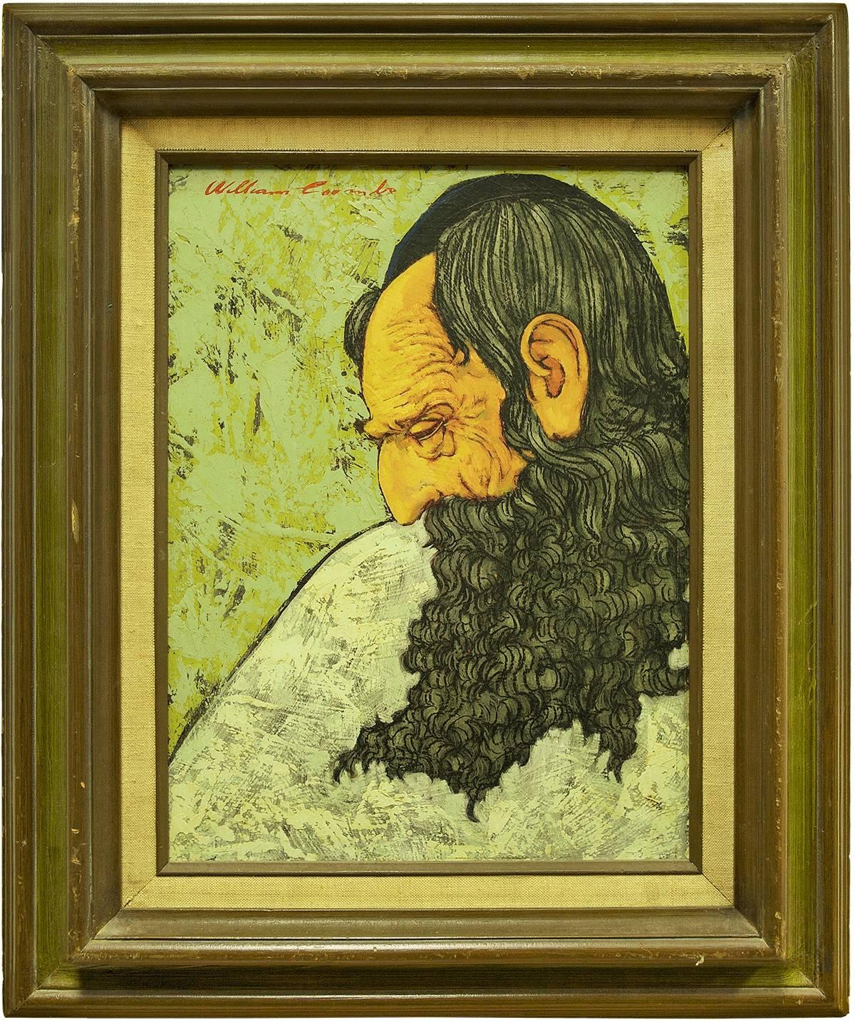 William Coombs Figurative Painting - Judaica Modernist "The Sage" Rabbi Portrait 