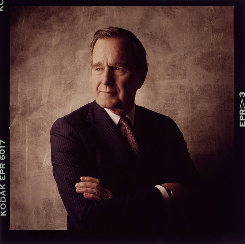 George W Bush
Archival pigment print 
48 x 48 inches 
Signed and numbered 
edition of 40  

William Coupon is an American photographer, born in New York City, known principally for his formal painterly backdrop portraits of tribal people,