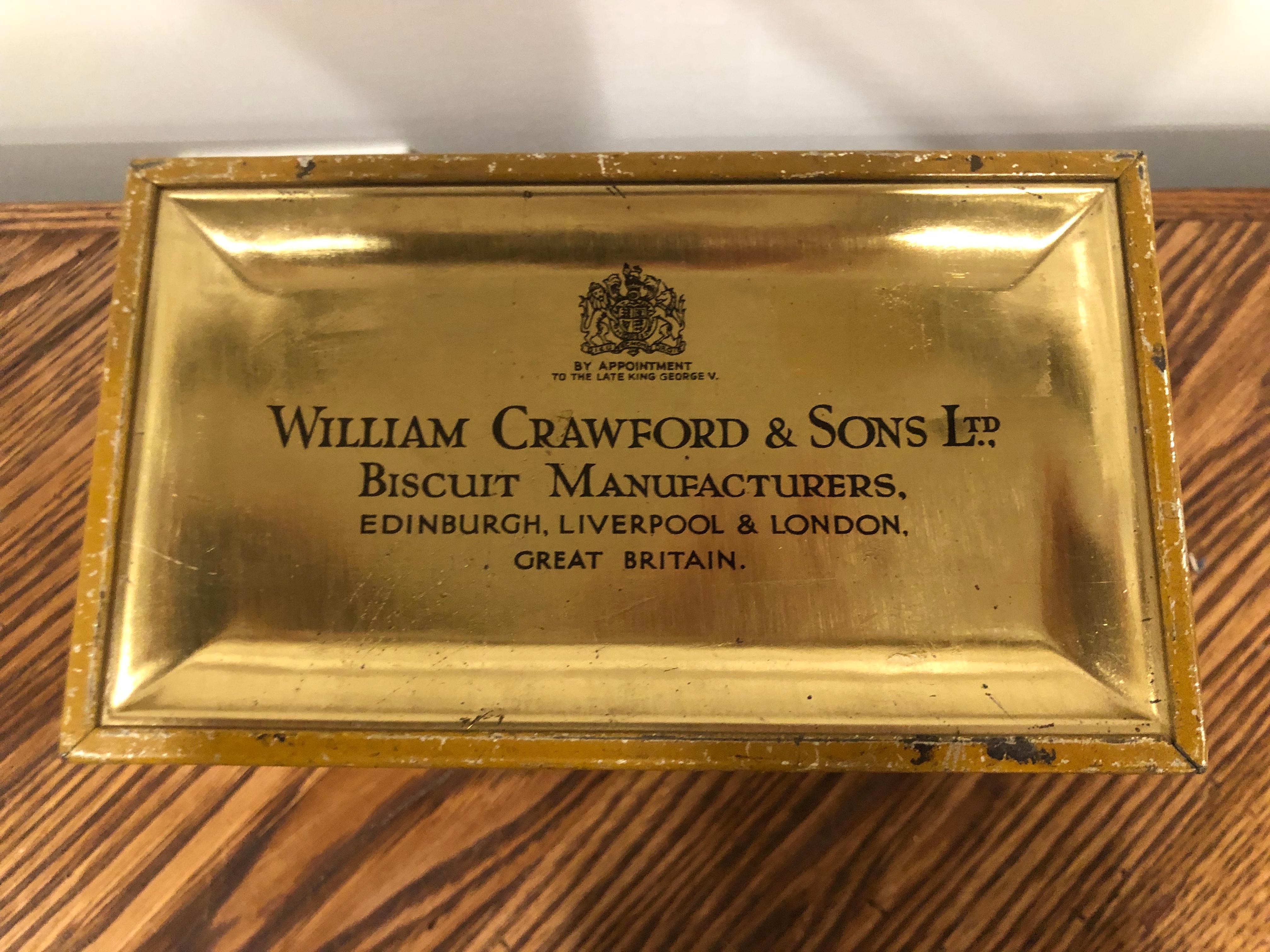 English William Crawford & Sons Biscuit Manufactures Great Britain Biscuit Tin, 1938