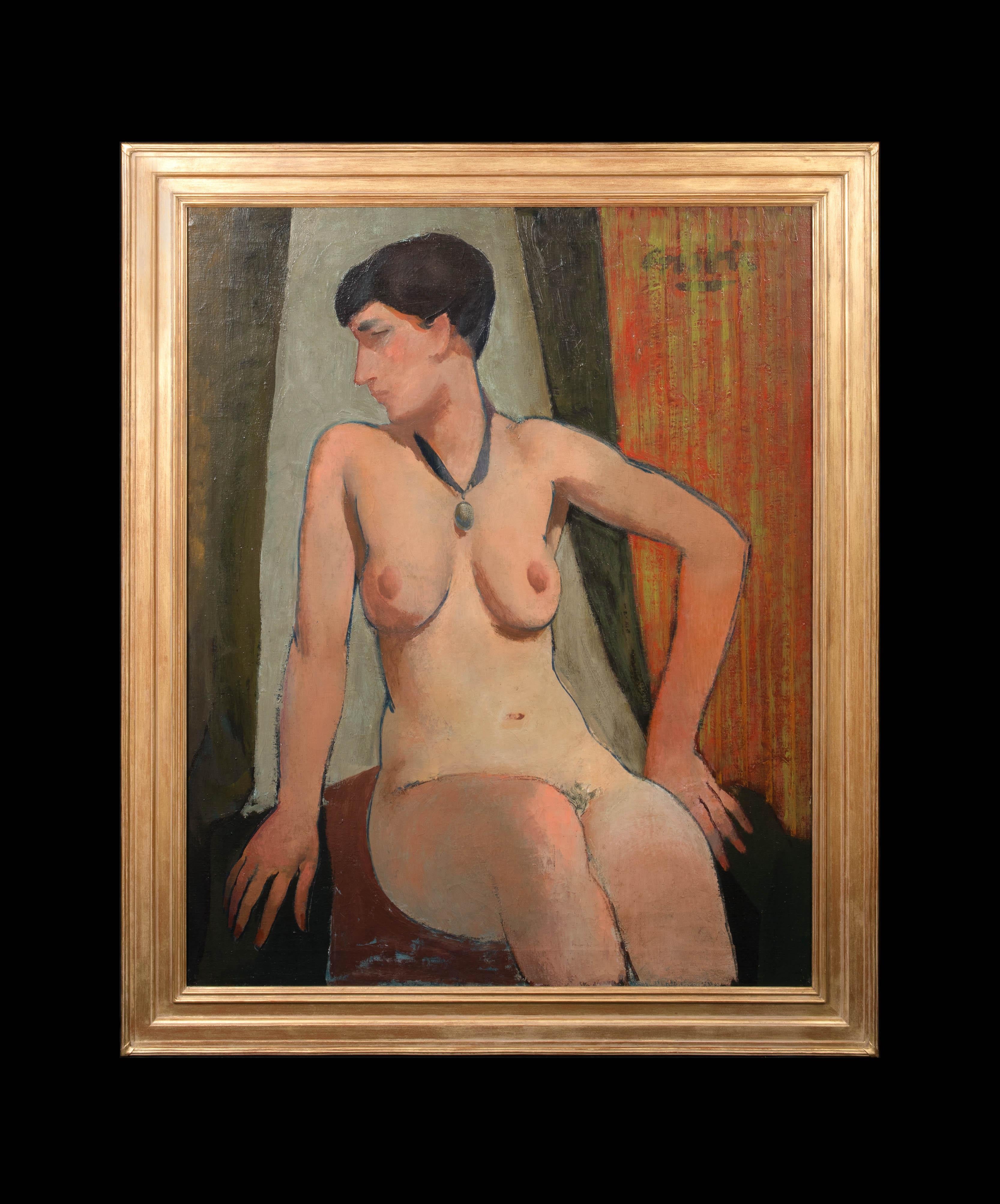 DÉCOUPE MODIGLIANI AVEC COLLIER, vers 1940  par WILLIAM CROSBIE (1915-1999) - Painting de William Crosbie
