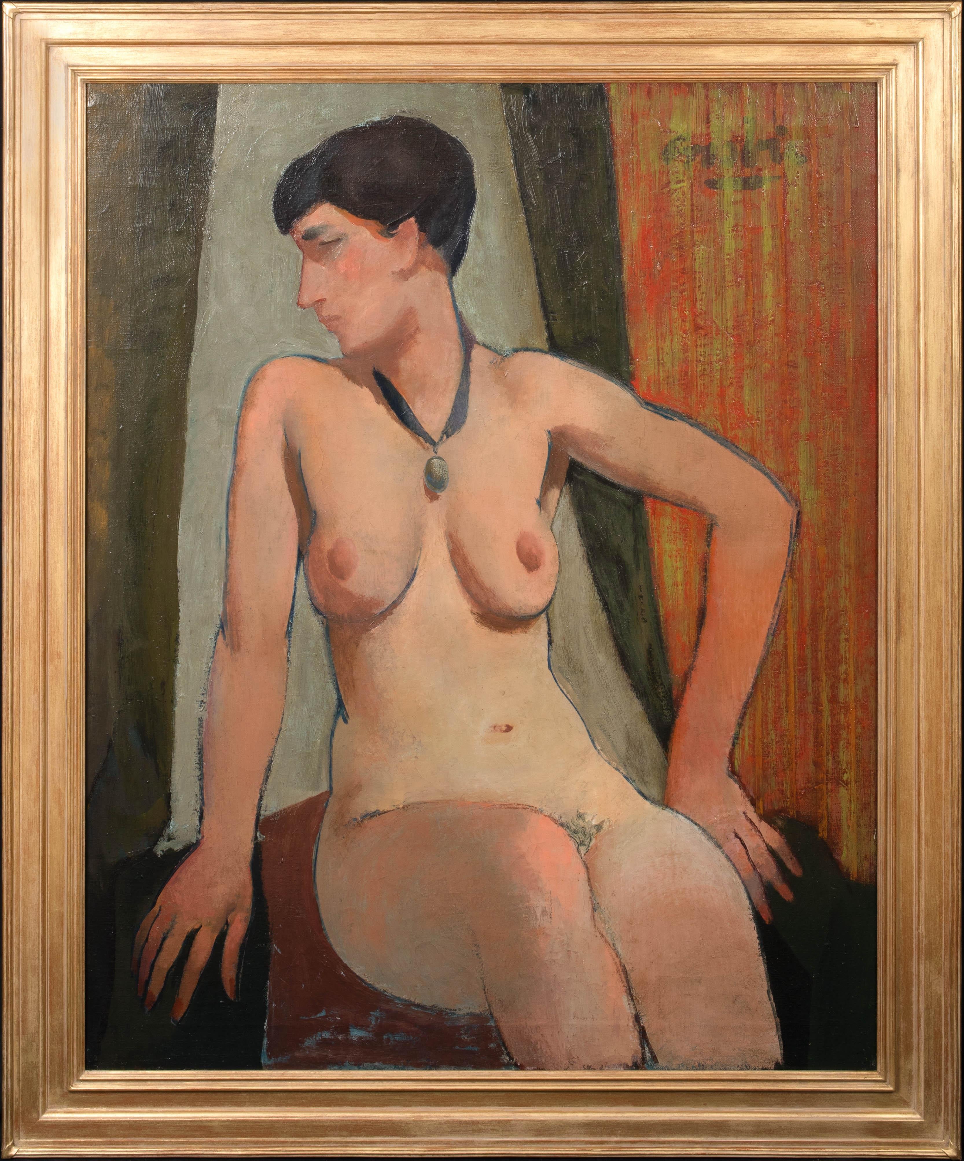 William Crosbie Portrait Painting - MODIGLIANI NUDE WITH NECKLACE, circa 1940  by WILLIAM CROSBIE (1915-1999)