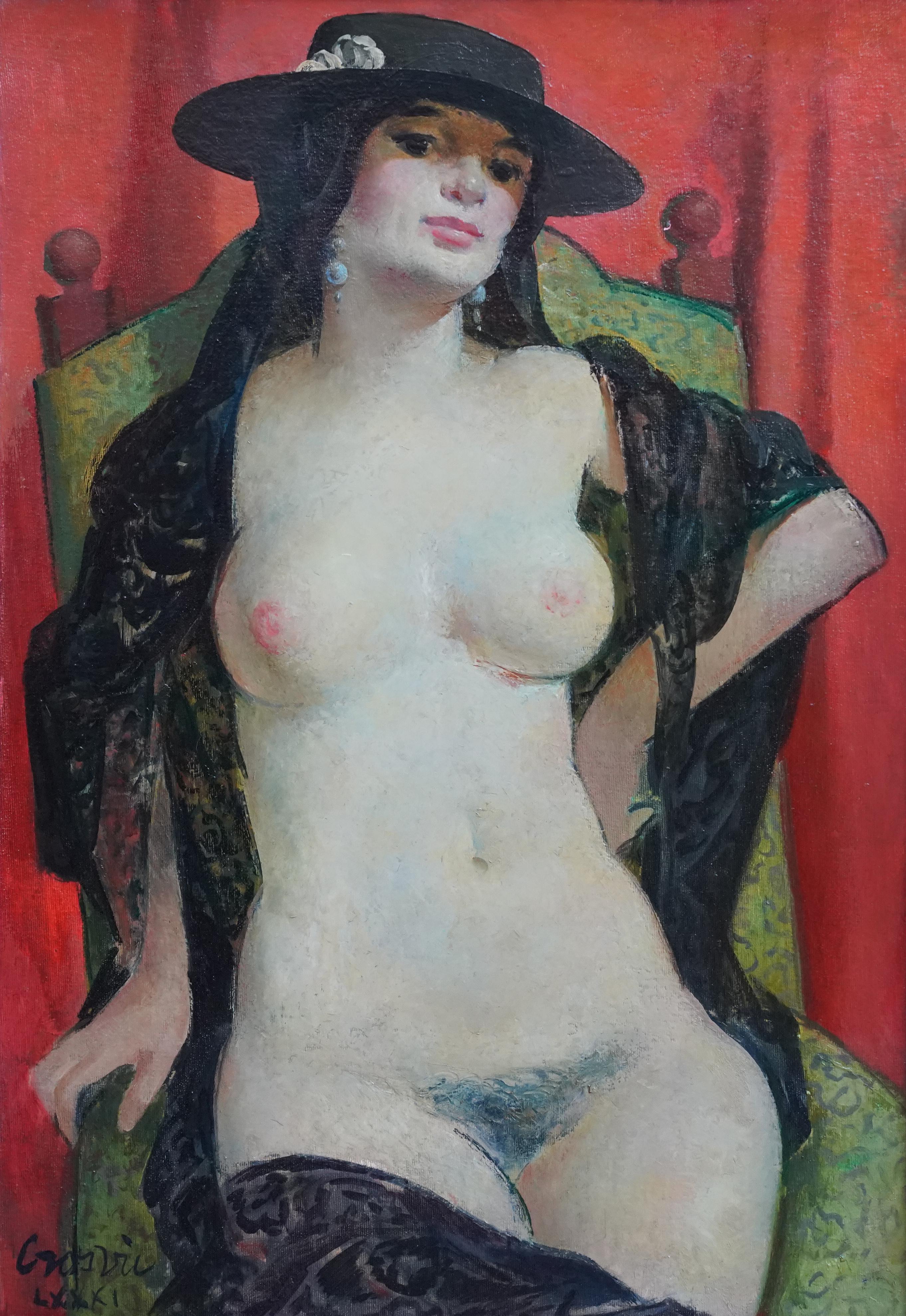 Portrait nu d'une femme espagnole - Peinture à l'huile d'un portrait de femme écossaise - Painting de William Crosbie