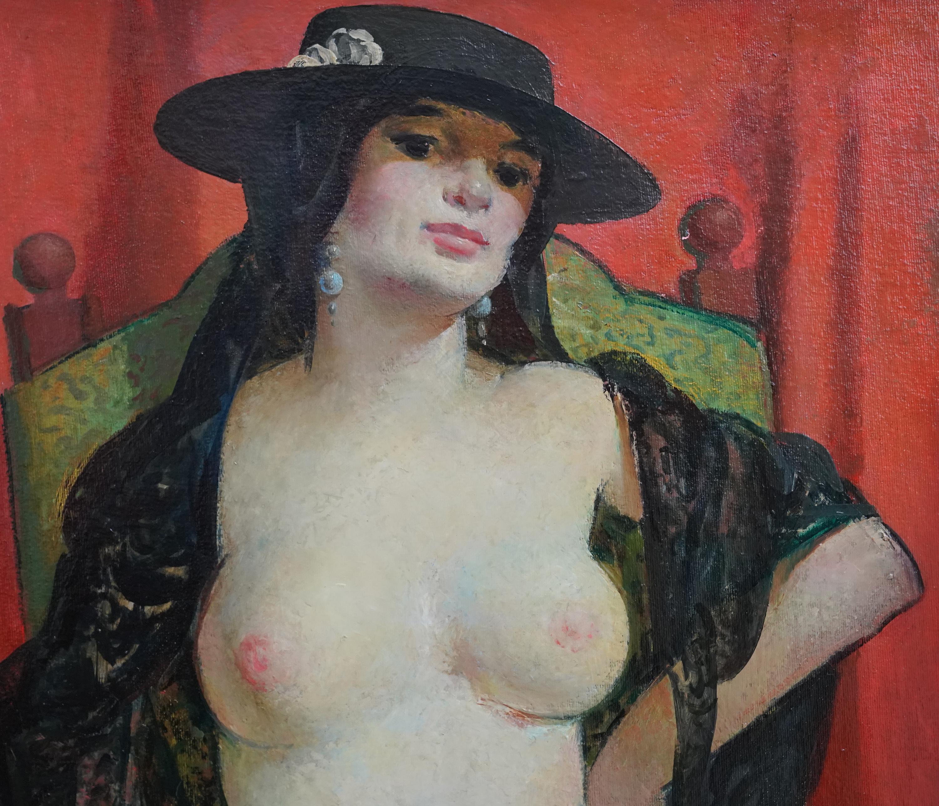 Nude Portrait of a Spanish Woman - Scottish art female portrait oil painting For Sale 1