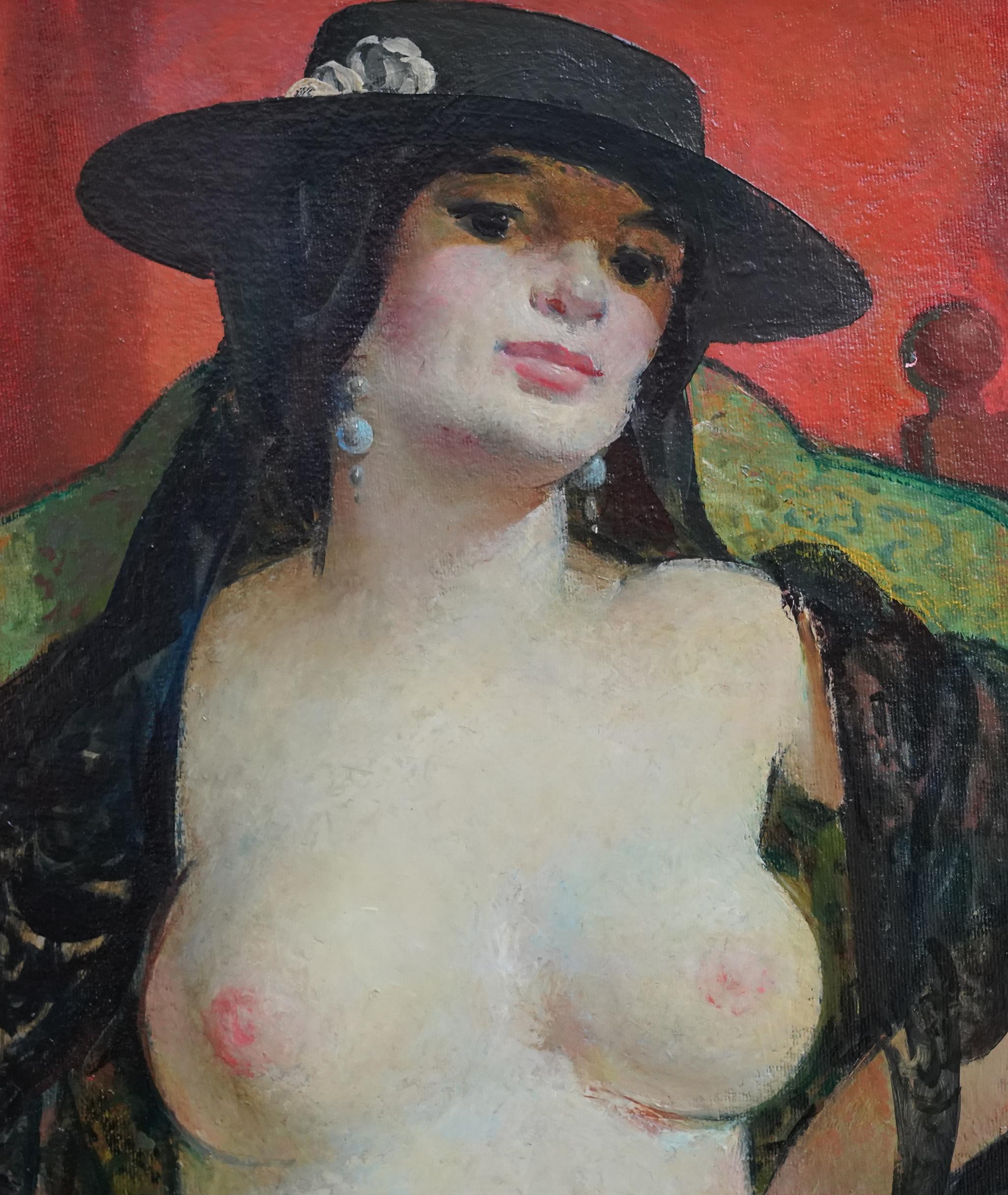 Nude Portrait of a Spanish Woman - Scottish art female portrait oil painting For Sale 2