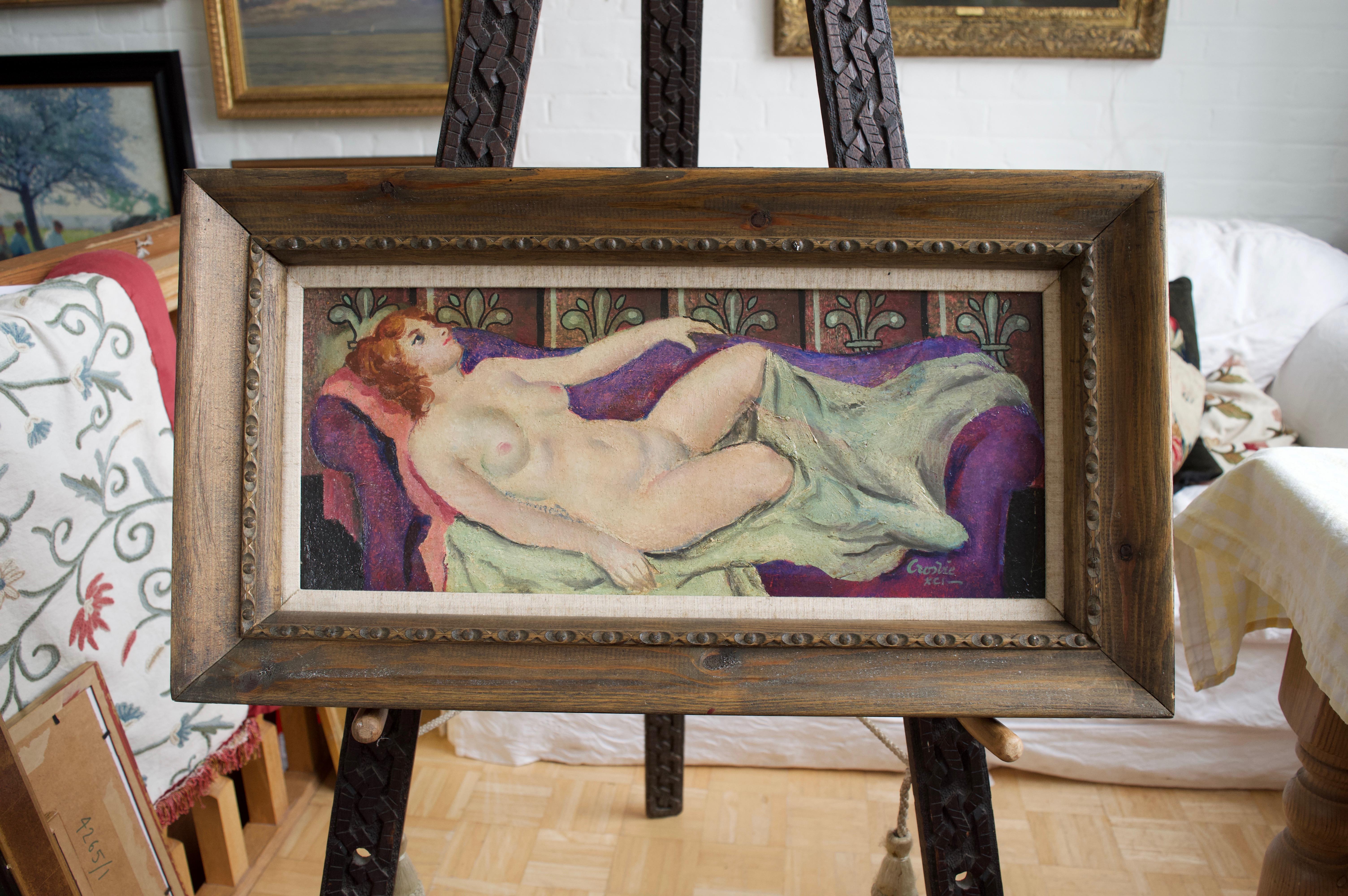 William Crosbie, Reclining nude, Scottish Modernist oil For Sale 1