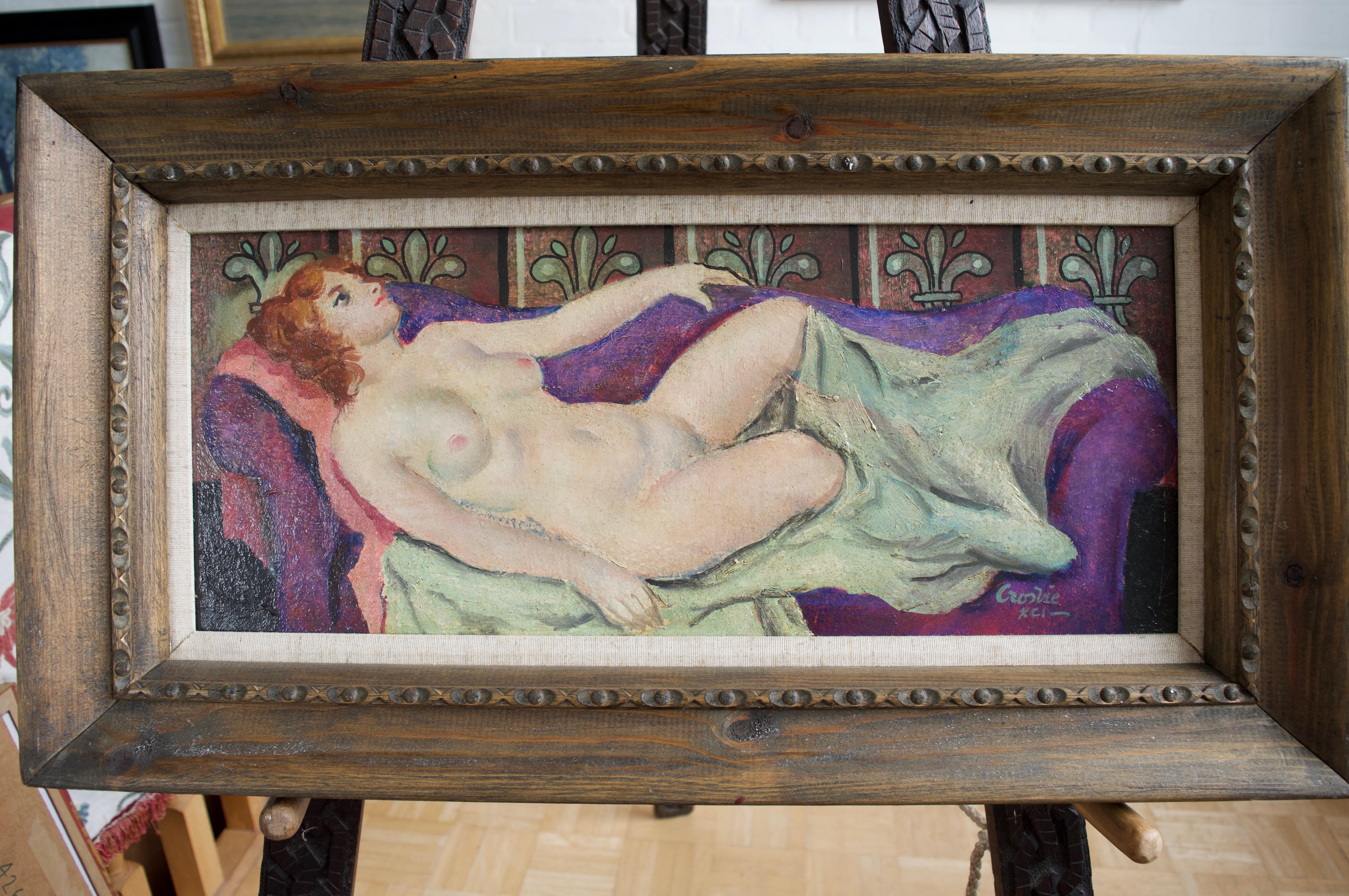William Crosbie, Reclining nude, Scottish Modernist oil For Sale 2