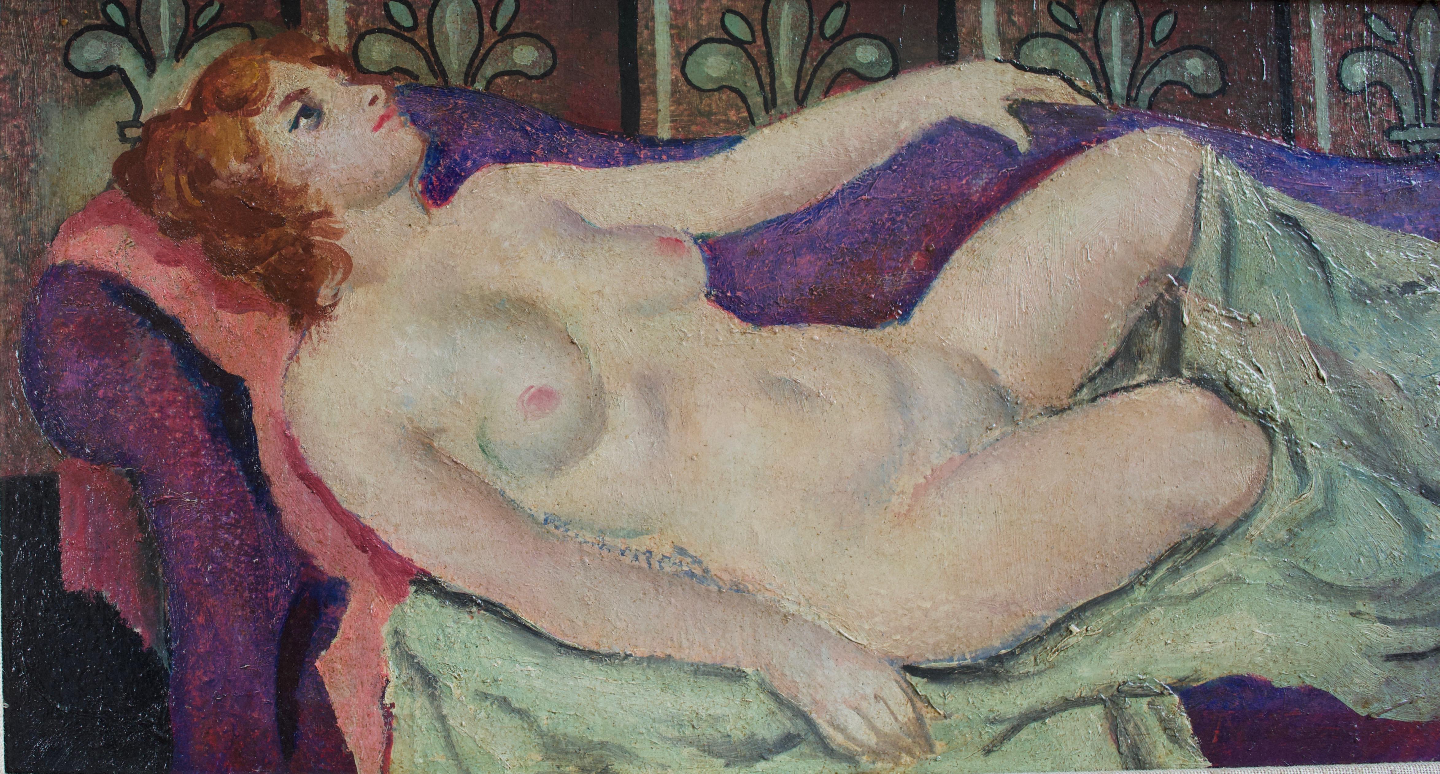William Crosbie, Reclining nude, Scottish Modernist oil For Sale 3