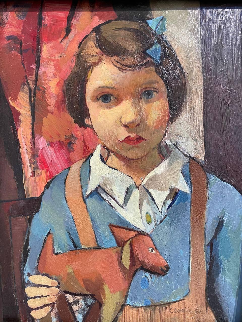 Girl with Toy Dog - Other Art Style Painting by William Crossbie