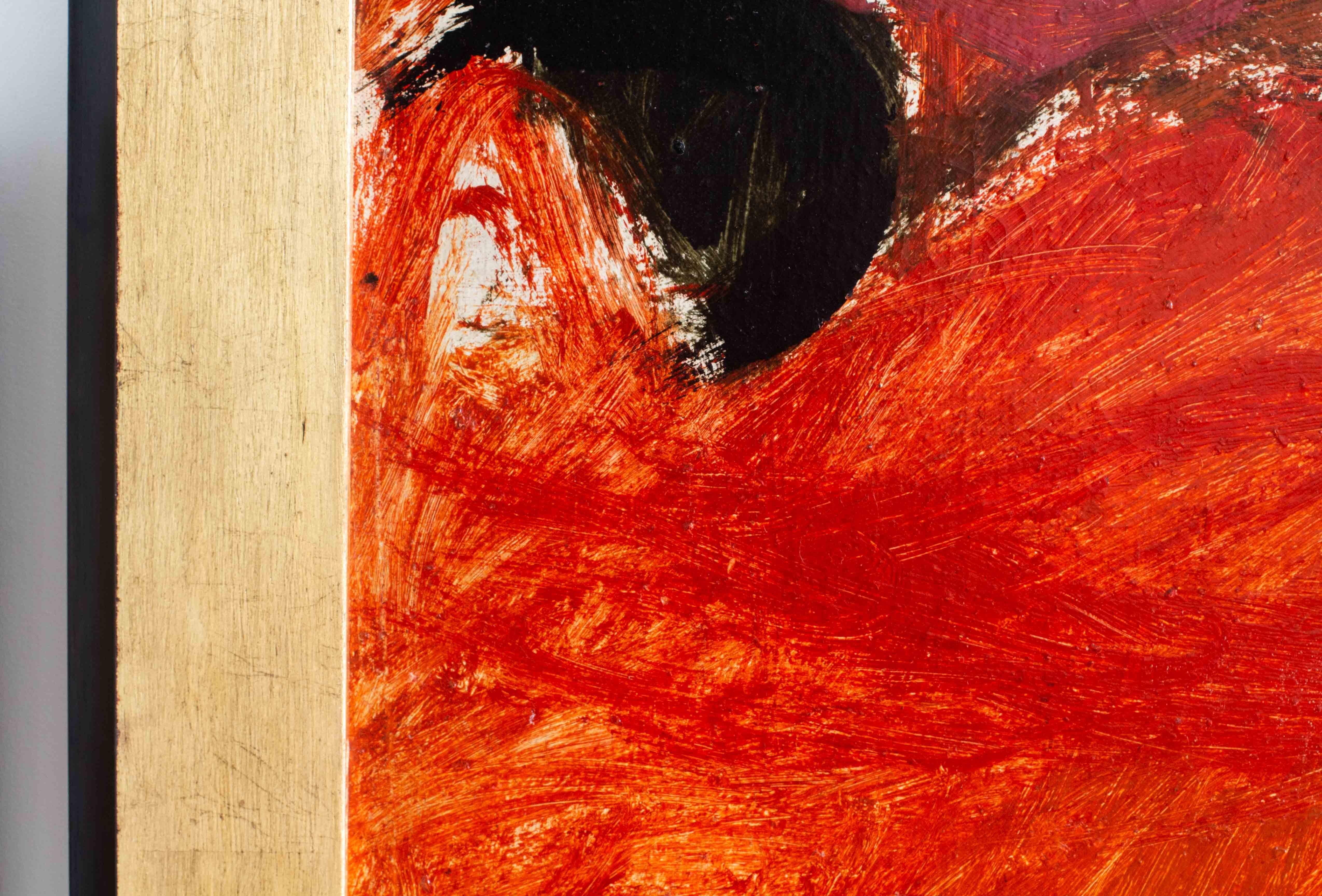 Un astratto rosso fuoco dell'artista britannico William Crozier 'Red Hills' olio su tela 9