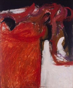 A fiery red abstract by British artist William Crozier 'Red Hills' oil on canvas