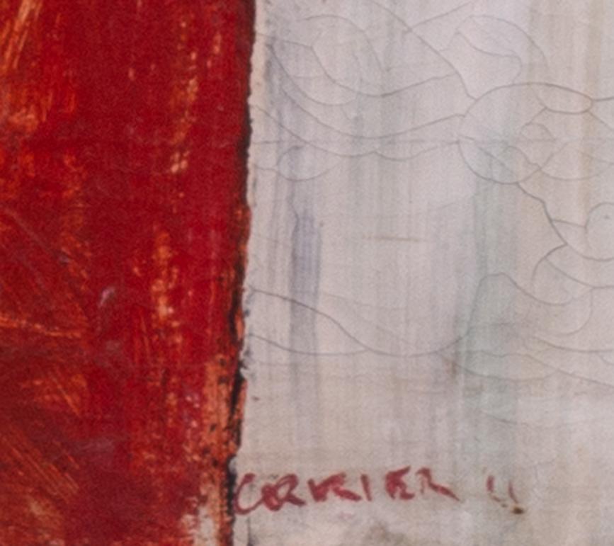 Un astratto rosso fuoco dell'artista britannico William Crozier 'Red Hills' olio su tela 2