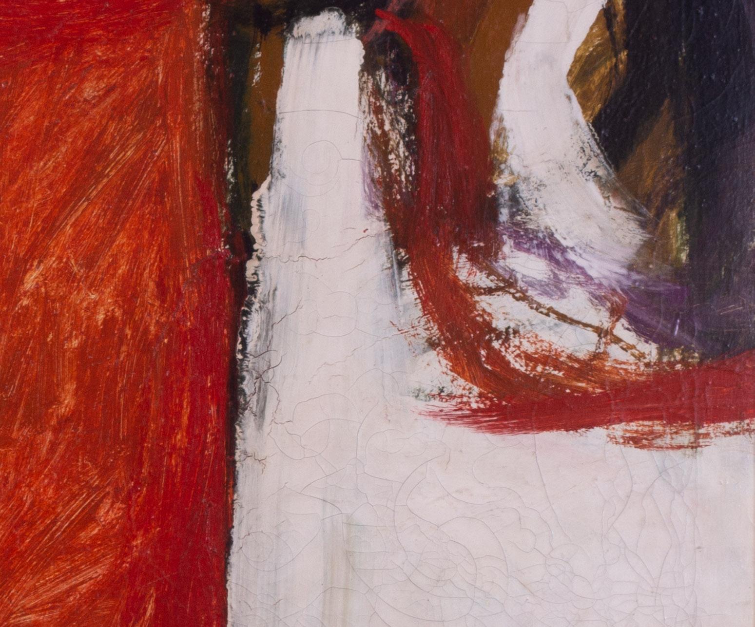 Un astratto rosso fuoco dell'artista britannico William Crozier 'Red Hills' olio su tela 3