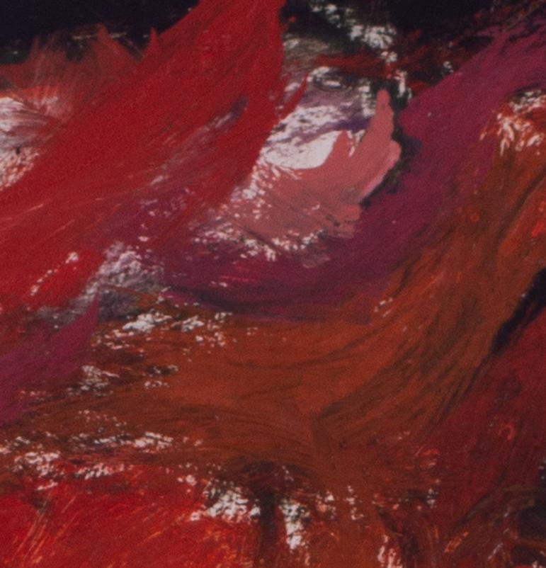 Un astratto rosso fuoco dell'artista britannico William Crozier 'Red Hills' olio su tela 4
