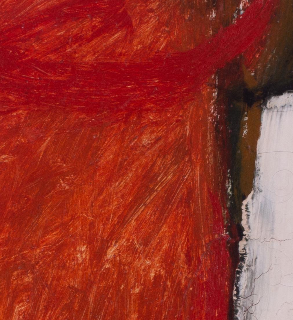 Un astratto rosso fuoco dell'artista britannico William Crozier 'Red Hills' olio su tela 5