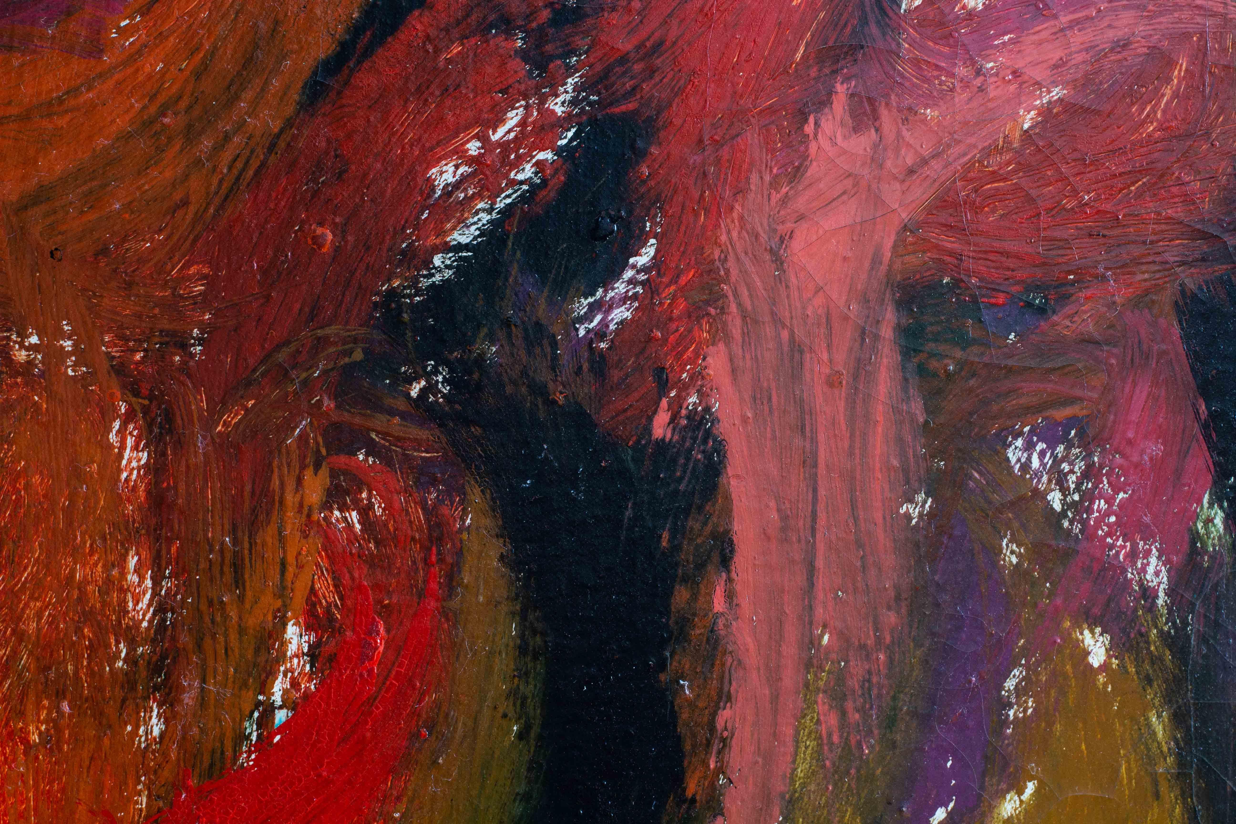 Un astratto rosso fuoco dell'artista britannico William Crozier 'Red Hills' olio su tela 7