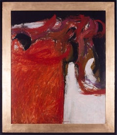 Un astratto rosso fuoco dell'artista britannico William Crozier 'Red Hills' olio su tela