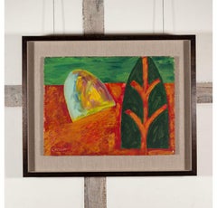 Landscape (Hay Rick and Tree), Acrylic on Canvas-Board Painting, 2000-2005 circa