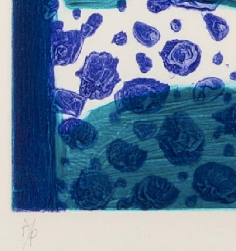 Meon Shore II - Estampa abstracta azul y blanca del siglo XX por William Crozier en venta 4