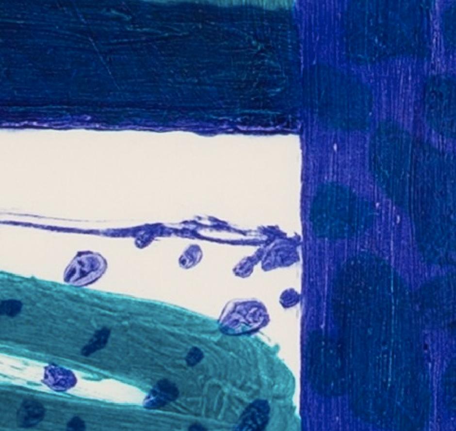 Meon Shore II - Estampa abstracta azul y blanca del siglo XX por William Crozier en venta 7