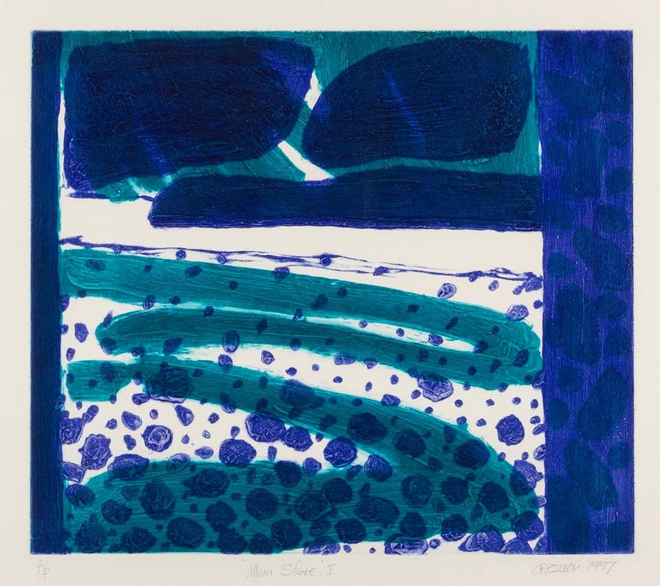 Meon Shore II - Blue + White 20th Century Abstract Print by William Crozier