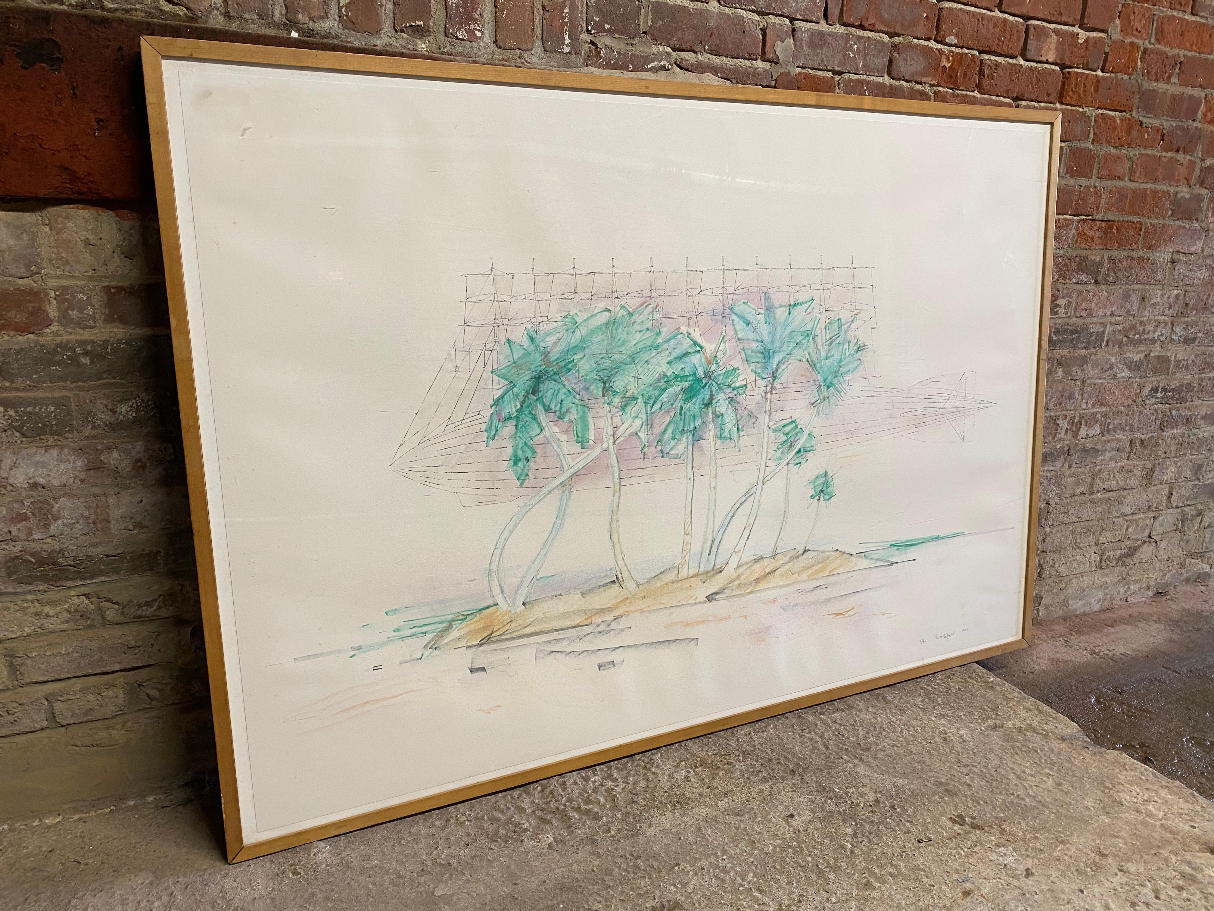 Post-Modern William Crutchfield Zeppelin Island Lithograph, 1977